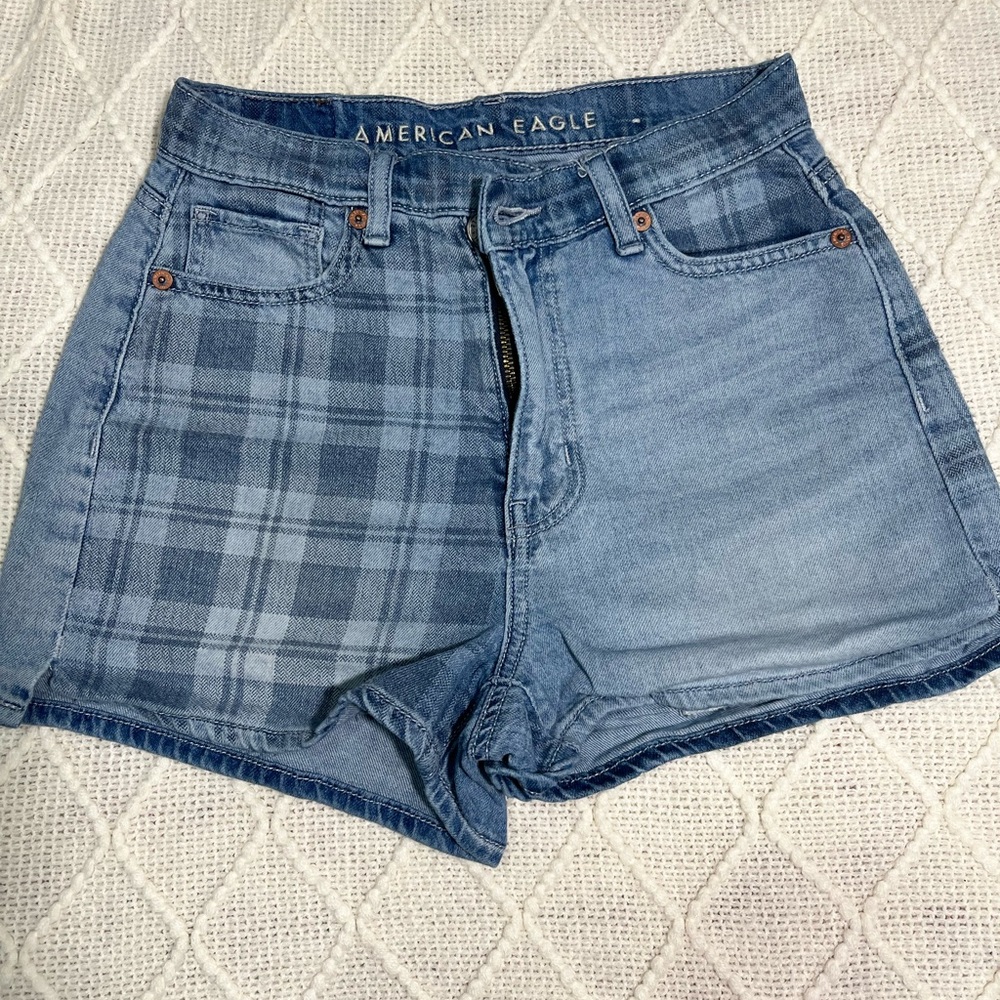 American Eagle Outfitters Plaid Blue Jean Shorts
